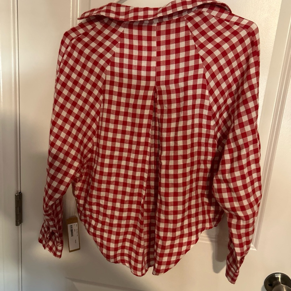 Dress Forum Los Angeles Women’s Small Red Plaid Tie Front Top Kaitlyn NWT - Picture 5 of 5